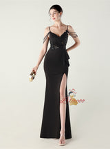 Mermaid Spaghetti Straps Beading Split Prom Dress