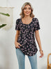 Printed Short-sleeved Pleated Buttons T-shirt
