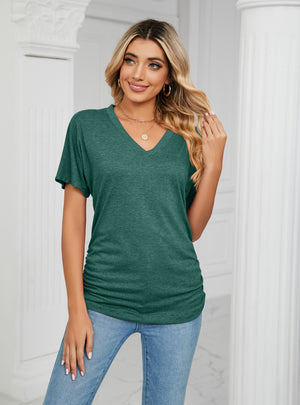 Casual V-neck Solid Color Loose T-shirt