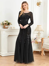 Black Long Sleeve Sequins Prom Dress