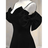 A-Line Burgundy Straps Bow Prom Dress