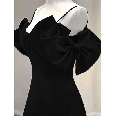 A-Line Burgundy Straps Bow Prom Dress