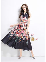 Sleeveless Silm Waist Button Printed Dress