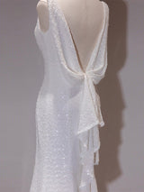 White Mermaid Straps Sequins Wedding Dress