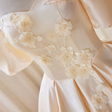 Champagne Satin Puff Sleeve Wedding Dress