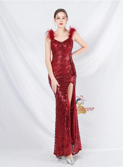 Sexy Mermaid Sequins Split Prom Dress
