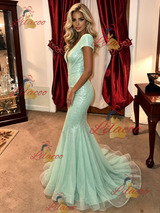Green Mermaid Sequins Cap Sleeve Prom Dress