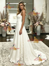 White Straps Appliques Wedding Dress
