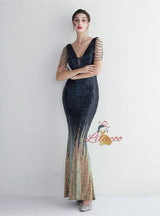 V-neck Sequins Beading Prom Dress