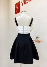 Black Suspender Bow Short Dress