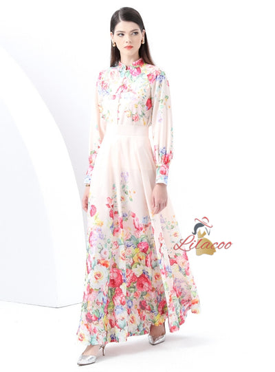 Retro Long Print Dress Two-piece Suit