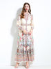 Retro Palace Printed Row Button Lantern Sleeve Dress