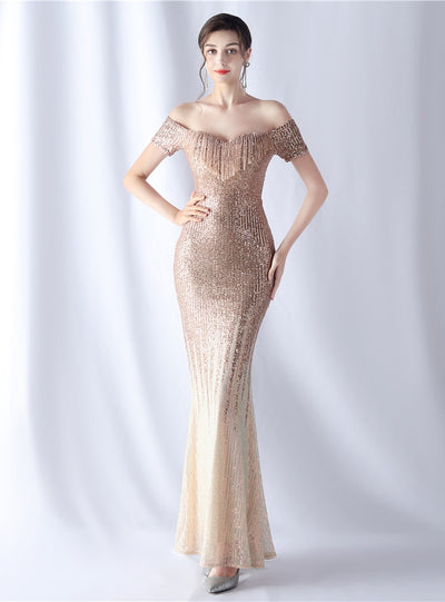 Mermaid Sequins Off the Shoulder Beading Prom Dress