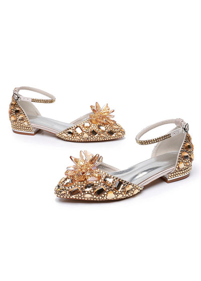 Flat-heeled Pointed Crystal Buckle Bridal Shoes