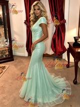 Green Mermaid Sequins Cap Sleeve Prom Dress