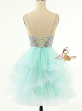 Tulle Spaghetti Straps Beading Homecoming Dress
