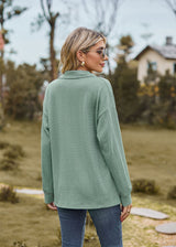 Solid Color Lapel Loose Long Sleeve Top