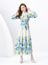 Printed Slim Bubble Sleeve Dress
