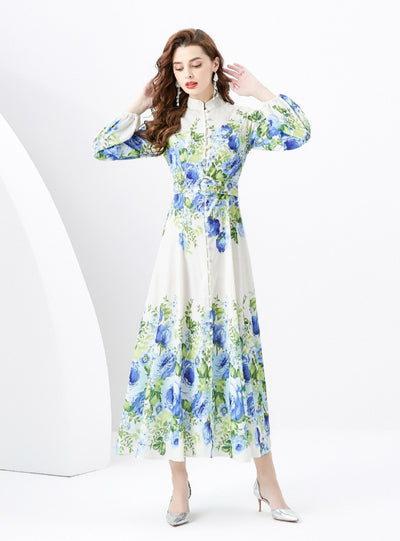 Printed Slim Bubble Sleeve Dress
