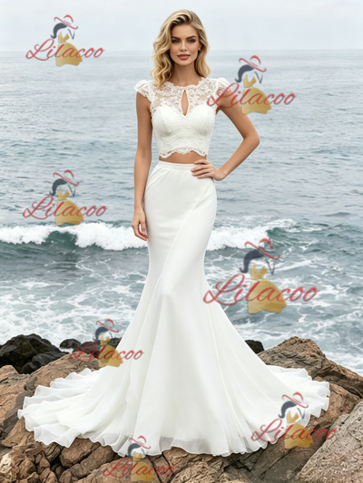 White Mermaid Two Piece Lace Wedding Dress