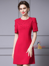 Red Short Sleeve Flower Mother Of The Bride Dress
