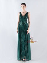 Mermaid V-neck Sequins Beading Prom Dress