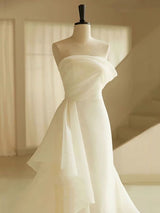 White Mermaid Strapless Pleats Wedding Dress