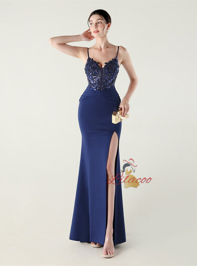 Mermaid Spaghetti Straps Lace Beading Prom Dress