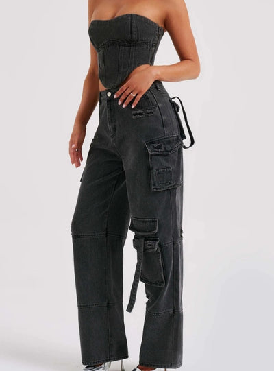 Low Waist Three-dimensional Pocket Stitching Loose Jeans