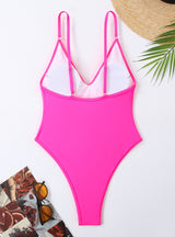 V-neck Backless Solid Color One-piece Swimsuit