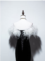 Black Mermaid Velvet Feather Prom Dress