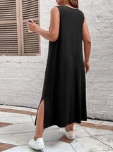 Loose Solid Color Sleeveless Vest V-neck Dress