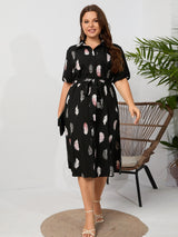Black Printed Short-sleeved Plus Size Dress