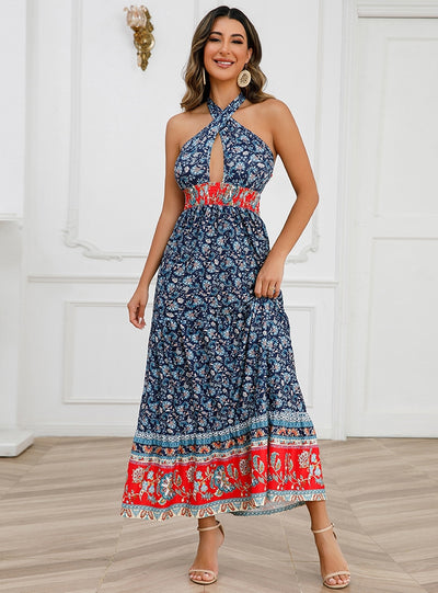Sexy Halter Bohemian Floral Dress
