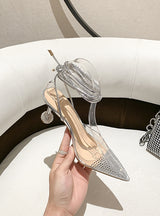 Rhinestone Silver High-heeled Shoes Sandals