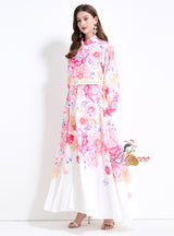 Long Lantern Sleeve Printed Dress