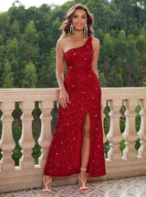 Mermaid Sequins One Shoulder Split Prom Dress