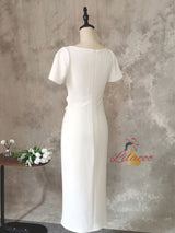 Simple White Short Sleeve Pleats Wedding Dress