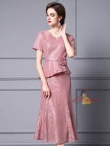 Red Lace Beading Flower Mother Of The Bride Dress