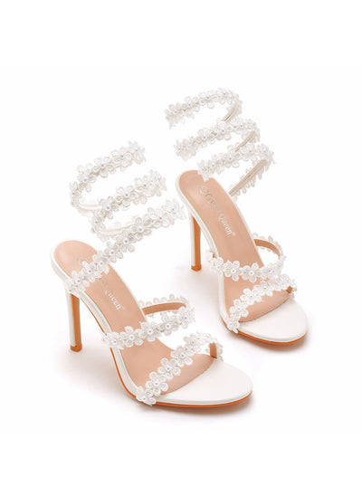 Fish Mouth White Flower High-heeled Sandals
