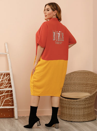 Lapel Pocket Contrast Shirt Dress