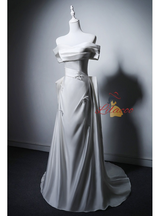 White Satin Pleats Wedding Dress