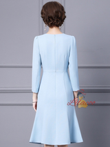 Light Blue Long Sleeve Beading Mother Of The Bride Dress