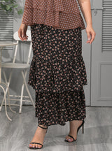 Chiffon Printed Lotus Leaf Slim Skirt