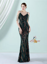 Sling Sequins Beading Long Slim Dress