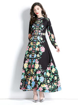 Long Sleeve Lantern Sleeve Long Printed Dress
