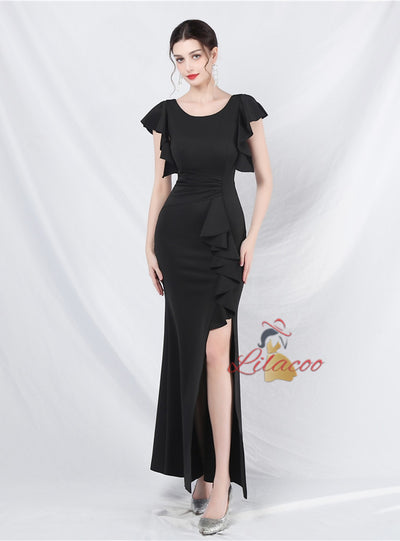 Mermaid Scoop Neck Split Prom Dress