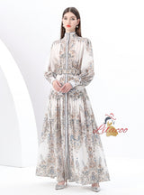 Palace Lantern Sleeve Button Print Dress