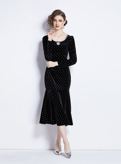 Women Polka Dot Velvet Dress