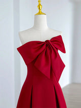 Burgundy Strapless Bow Prom Dress
